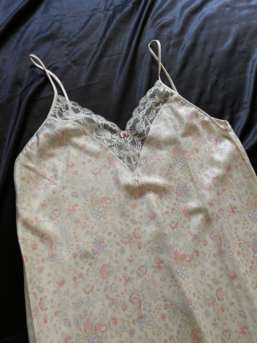 Vintage 1970s OLGA Pastel Floral Maxi Slip Lace Large Boho